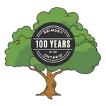 Grimsby 100 logo in front of hand drawn trees